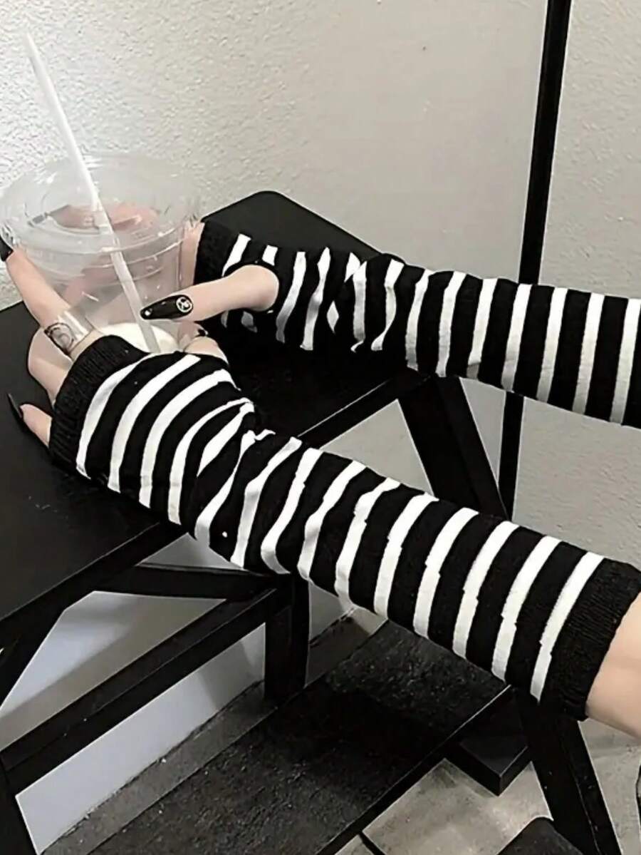 1 双 Y2K 风格臂套，弹性腕肘保暖套，女士休闲配饰，适合感恩节、圣诞节、冬季节日装扮、冬季装备、手套、圣诞节 - 彩色 - 查看 1