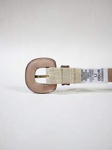 Women's Belt Straw Color Fabric Colorful Design Simple Covered Buckle For Everyday Wear - Coffee - View 4
