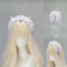 Diadema gótica de encaje con cuerno de diablo para Halloween, accesorio de disfraz para mujeres y niñas - Morado - Ver 7