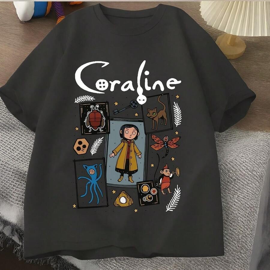 Unisex T-Shirt, Cartoon, Movie, 100% Cotton - 深灰色 - 查看 1