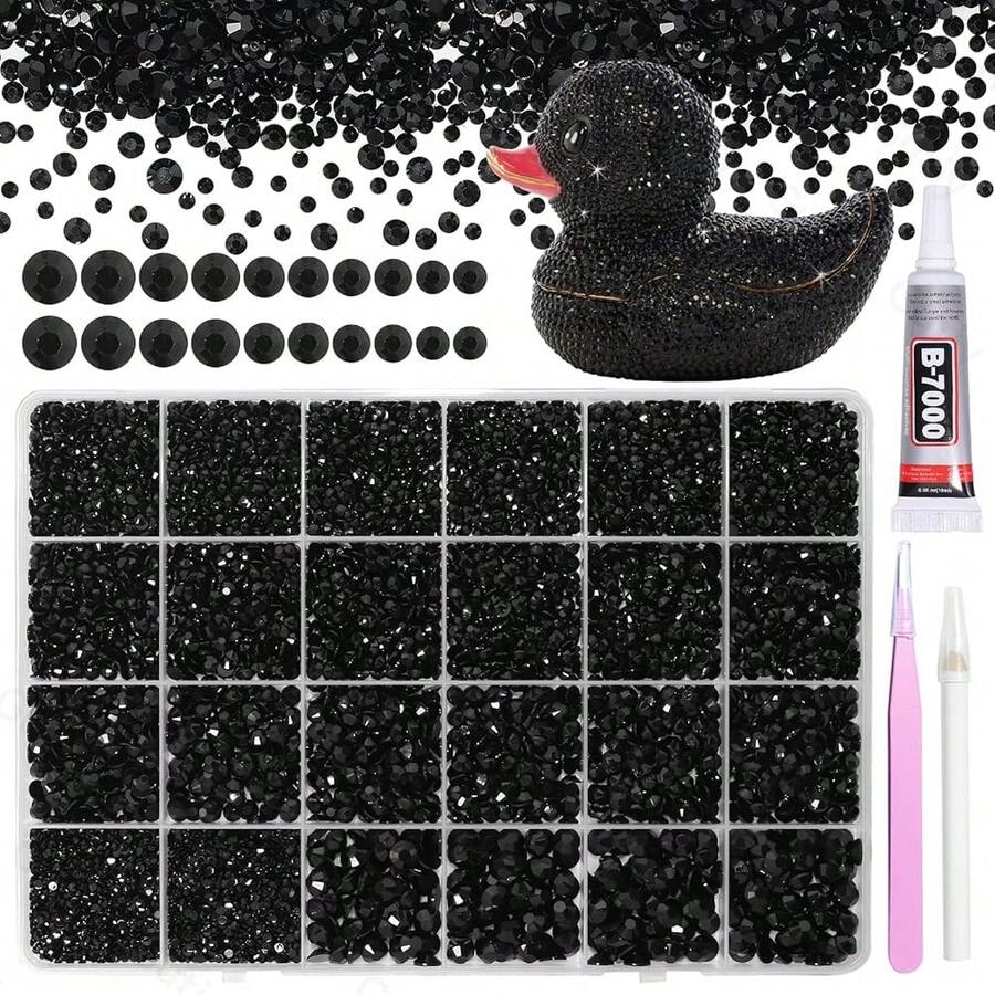 21000Pcs Black Rhinestones For Bedazzling Kit, Mix Sizes Jelly Bedazzling Resin Gems, Black Gems Bedazzling For Crafting, Flatback Resin Rhinestones For Craft DIY Face Makeup{"Color_name":"S26"} - S26 - 查看 1