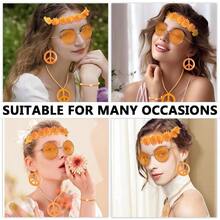Hippie Costume Accessories Set Peace Sign Necklace Sunglasses Flower Headband Earrings For 60s 70s Outfit Party Women