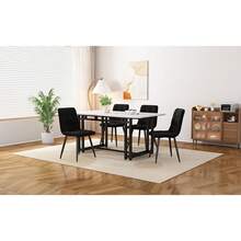 Set da pranzo nero 120 x 70 cm con 4 sedie, tavolo da cucina moderno, sedie in velluto nero, gambe in ferro nero