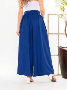 Women's Wide Leg High Waist Wide Leg Pants - Royal Blue - View 8