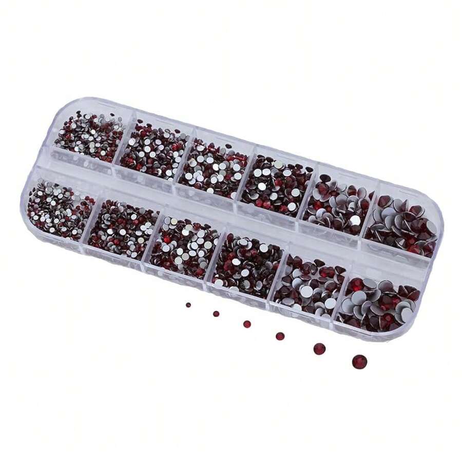 Over 2100 Pieces Red Ruby Garnet Flat Back Glass Rhinestones Crystals For Nail Art Kit 6 Sizes (1.4mm - 4.8mm){"Color_name":"RedRubyGarnet"} - RedRubyGarnet - View 1