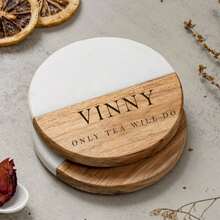 Custom Insulated Coasters Spliced Acacia Wood Round Coffee Placemats Teacups, Marble Wood Coasters, Customized Gifts, Lovers' Anniversary Gifts, Personalized Gifts, Wedding Gifts, Christmas And Valentine's Day Gifts, Customized Housewarming Gifts. - Multicolor - View 7