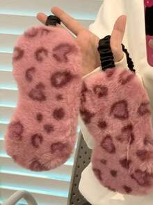 新款毛绒豹纹眼罩，高品质眼罩，适合办公室午睡、卧室休息、夜间睡眠，圣诞节和新年礼物 - 珊瑚粉 - 查看 4