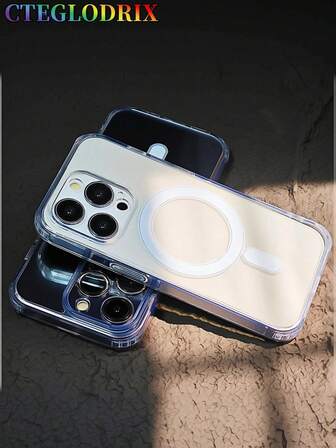 高端磁性透明手机壳兼容 17 16、15、14、13 和 12 Pro Max，专为无线充电和抗震而设计，具有 35-40 个强力磁铁，亚克力背面保持透明而不会变黄。