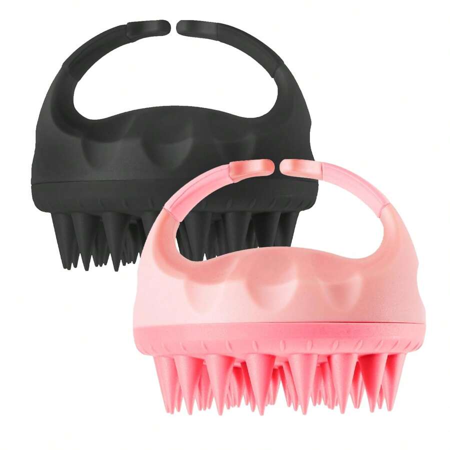 2 Combinaciones de Masajeador Cabelludo de Silicona - Uso Seco y Húmedo, Limpieza Profunda, Alivio del Estré (Negro Grisáceo) - Negro Grisáceo - Ver 1