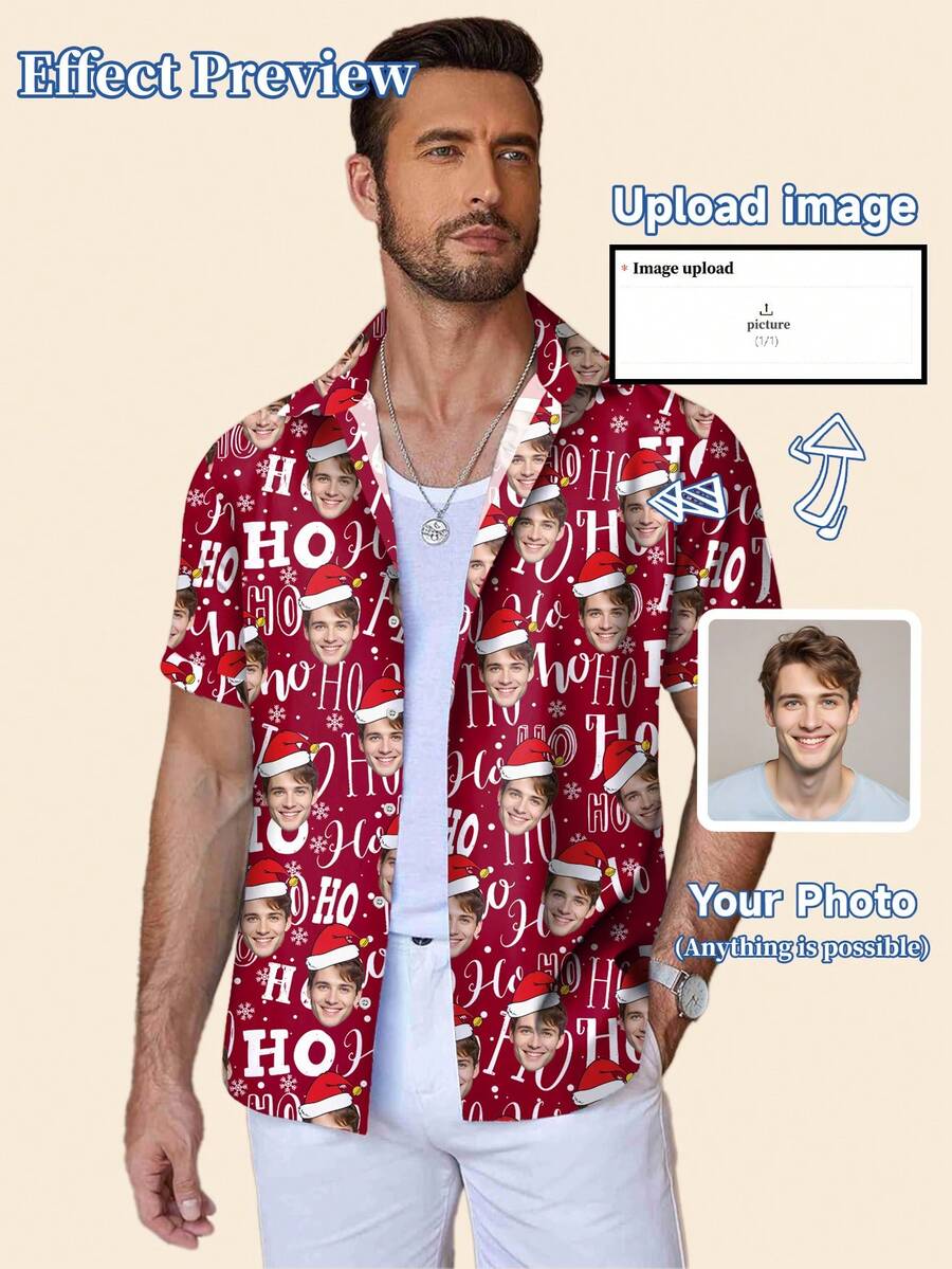 Customized Shirt, Personalized Shirt With Male/Female Portrait, Children, Pets, Cartoon, Holiday-Themed, Fun Shirt, Christmas,Gymboy - Red - View 1
