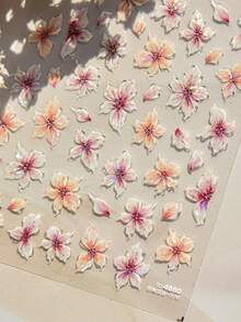 1 Stück glänzende rosa Lilien Nagel Aufkleber mit blühenden Blütenblättern, 5D romantischer japanischer Stil Blumen für elegante florale selbstklebende Nageldekoration Maniküre