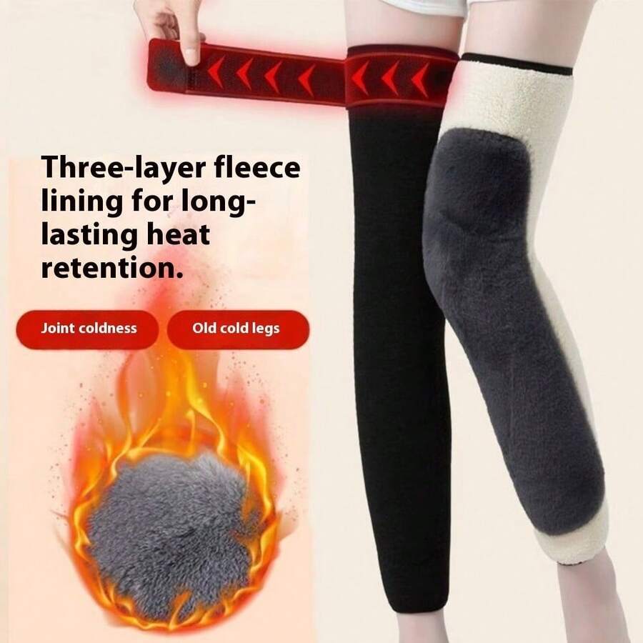 1pc Long Knee Wrap With Thermal Lining, Thick Warm Knee Brace With Straps For Men & Women, Winter Knee Joint Cold Protection Knee Pad