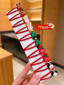 10pcs/Set Cute Cartoon Christmas Santa Claus, Snowflake, Reindeer, Christmas Tree, Penguin, Bear Christmas Socks, Bells, Christmas Gift Hair Clips, Girls Christmas Party Hair Accessories, Colorful Fashion Hair Pins