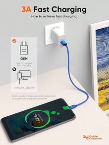 CableCreation Corto USB a USB C 0.15 metros, USB A a USB C Carga Rápida 3A, Trenzado USB C Macho a USB Macho para Power Bank, S23 S22, Pro, Negro - Azul - Ver 3