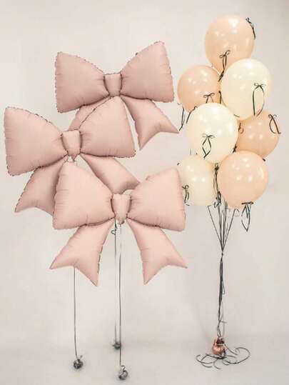Globos de papel de aluminio con lazo grande rosa y blanco, set de globos de látex de colores tipo macaron, incluye cintas y puntos de pegamento como accesorios, adecuado para manualidades, bodas, compromisos, aniversarios, fiestas de princesas, decoraciones de cumpleaños