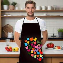 1pc Heart-Shaped Apron, Adjustable Tie, Letter Print Design, Fashionable Home Kitchen Wear, Suitable For Cooking And Baking, Great Gift - Multicolor - View 4