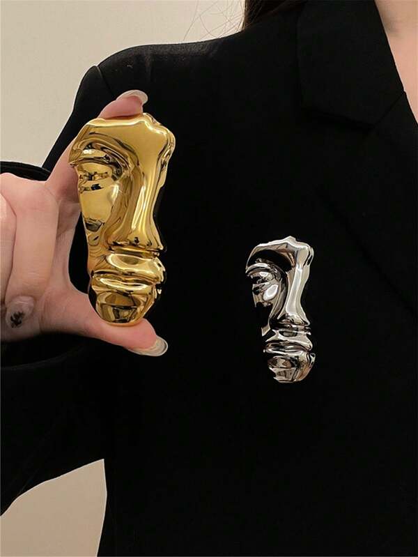 1 pezzo Spilla metallica asimmetrica a mezza faccia, accessorio di moda in stile europeo per donna