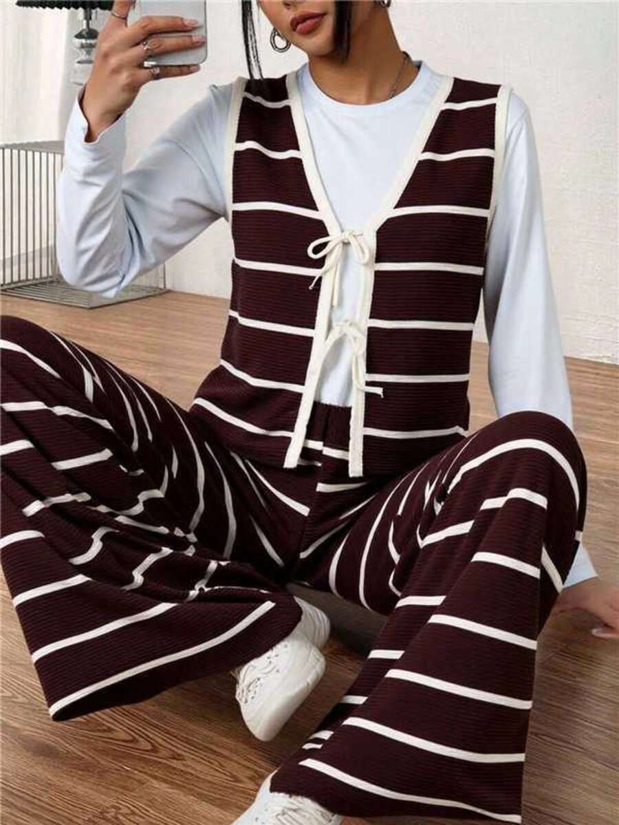 女士两件套服装 - 咖啡棕 - 查看 1