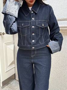 DEEKA Spring & Autumn New Women's Casual Everyday Rolled Sleeve Denim Jacket, Streetwear Back To School Clothes