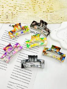 1 Stück/3 Stücke/6 Stücke Farbblock Boho PS (Polystyrol) 2025 Neue quadratische Ölgemälde Strand, Reise, Party, Urlaub, Rückkehr zur Schule Saison süße Haarklammern Elegante Haarzubehör Elegante Haarklammern Winter Haarklammer