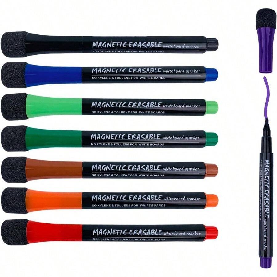 8 Pack Low Odor Dry Erase Markers Fine Tip, Assorted Colors Whiteboard Markers, Fine Point Magnetic Dry Erase Markers With Eraser, Office School Home Supplies