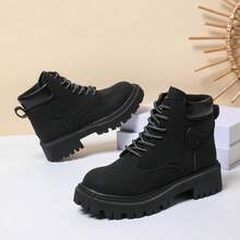 Women's Thick Sole Lace-Up Combat Boots - Round Toe Platform Shoes - Retro Streetwear Style - Suitable For Casual Outings, Commuting And Multiple Occasions - Essential For Autumn/Winter