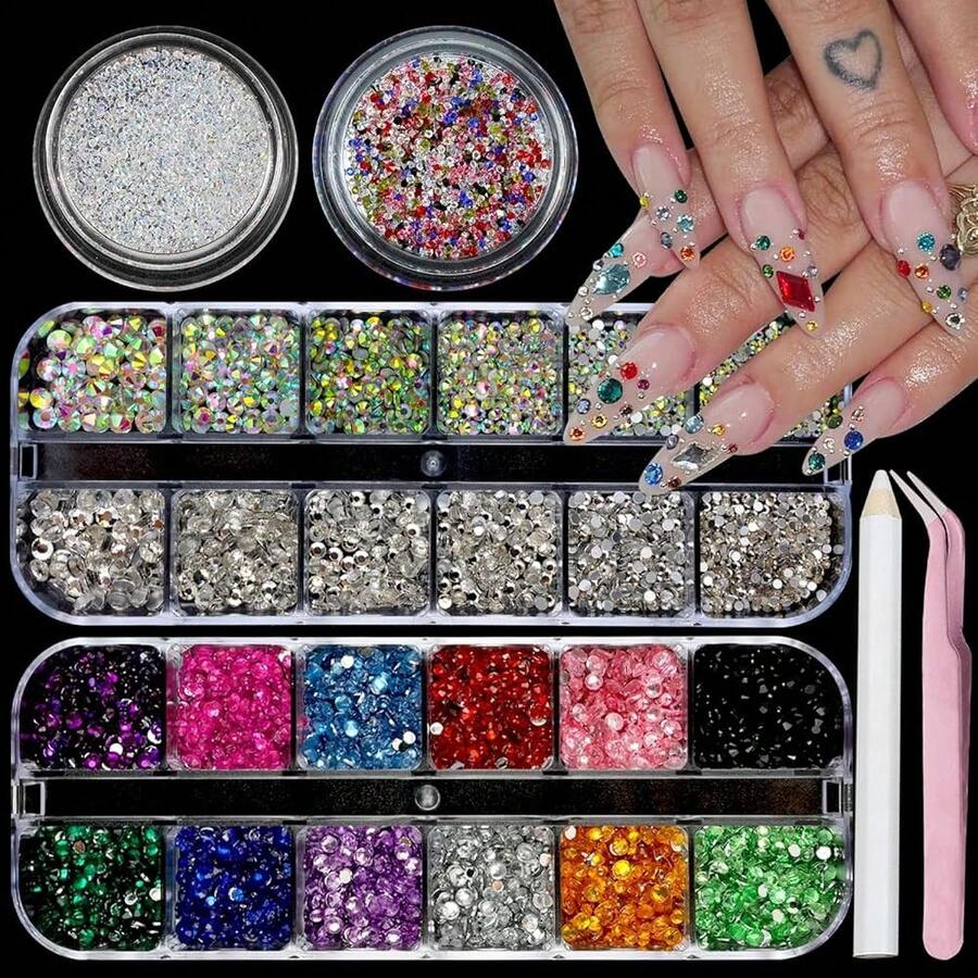 Nail Art Rhinestones Flatback Colorful Nail Charms Clear Crystal Rhinestones For Nails Design Gems Jewelry Accessories For Women Manicure Decorations Supplies{"Color_name":"Colorful-14"} - Warna-warni-14 - View 1