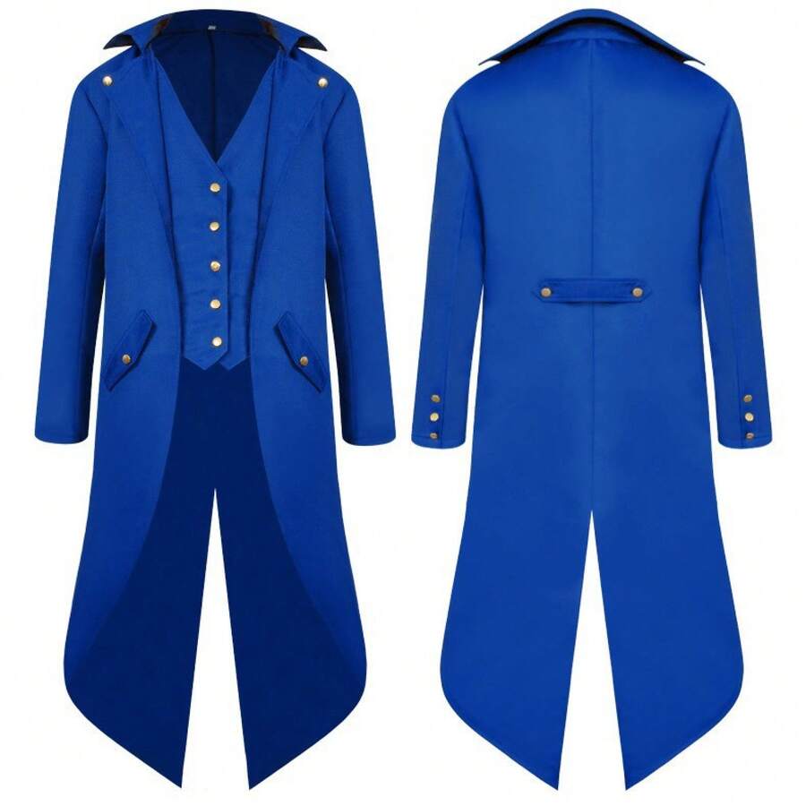 Men's Medieval Vintage Red Tailcoat, Renaissance Cosplay Tuxedo Men, Costumes Men Party & Masquerade Ball Gala,Father-Son Matching Outfits, Available In Teen Sizes,Tuxedo Men,Please Check Size Chart Before Purchasing. - 藍色 - 查看 1