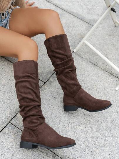 Khaki Tall Boots, Women's Autumn/Winter Retro High Shaft Boots, Western Cowgirl Riding Boots, Slouchy Boots,Party