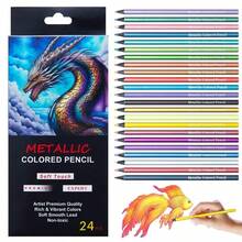 12/24 Lápices de colores metálicos (sin afilar) Juego de dibujo y boceto Lápices de colores Suministros de arte profesionales para artistas - Multicolor - Ver 2