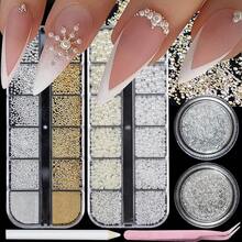 Nail Art Rhinestones With Pearls Flatback Pearls Nail Charms Luxurious Supplies Accessories Gold Silver Gems Jewelry Decorations For Women Manicure Design{"Color_name":"Colorful-02"} - 多彩-02 - 查看 2