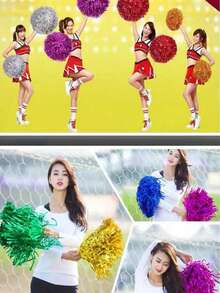 4pcs Cheerleading Pom Poms, Metal Colorful Streamers, Suitable For Sports Team Performance, Outdoor Square Dance, Dance Show, Cheering Exercises