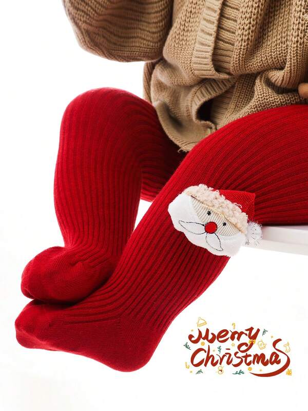 1 قطعة جوارب حمراء مطبوعة عليها رسوم سانتا كلوز وأيل الميلاد، مناسبة لملابس عيد الميلاد