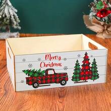 1 Caixa de Armazenamento de Caminhão de Natal de Madeira Branca com Senso de Cerimônia, Adequada para Armazenar Presentes de Natal.