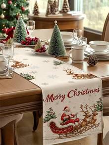 1pc Santa Claus Sled Table Runner, Christmas Decor Table Runner, Christmas Linen-Like Table Runner, Table Runner, Table Runner, 1pc Table Runner, 4pcs Placemats, 1pc Cushion Cover, 3 Products Available, Seasonal Home Decor Indoor/Outdoor Party Supplies, Winter Home Decor, Christmas Decoration, Christmas Room Decor, Christmas Party Decoration - Multicolor - View 17