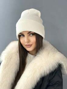 1pc Double Layer Solid Color Knitted Beanie Hats, Unisex Versatile Fall/Winter Caps For Men & Women - A - View 6