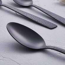 Matte Black 24 Pcs Silverware Flatware Set Of 6 Stainless Steel Hammered Tableware Cutlery Set Includes Fork Spoon Knife For Home Kitchens Dishwasher