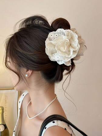 1 buc. Clemă de păr cu gheare florale roșii pentru femei, accesoriu elegant pentru păr cu flori de trandafir, agrafă de păr cu flori scobite din dantelă, agrafă de păr cu vibrații sofisticate, potrivită pentru întoarcerea la școală, școală, ieșiri, vacanțe, întâlniri, zile de naștere, întâlniri, petreceri, clutch de păr de iarnă