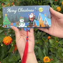 Santa Claus Dollar Red Envelope Money Box With 10 Card Slots, Specially Designed For Christmas Parties. It Features A Main Red Color Match With Gold Christmas Elements (Snowflakes, Stars, Santa Claus). There Are 10 Independent Card Slots To Hold Dollar Bills, Made Of Thick Plush/Velvet-Like Material With Christmas Patterns Embroidered On The Edges. It Is Suitable As A Gift Bag Or Holiday Blessing, Full Of Ceremony And Surprise.