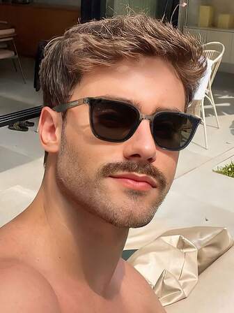 1 pièce Lunettes de mode rectangulaires de base pour hommes, convenant pour le travail quotidien, les déplacements, l'assortiment vestimentaire et les cadeaux de vacances