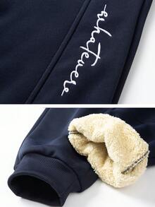 Men's Casual Thermal Lined Hoodie And Pants Set, Autumn/Winter - Blue - View 3