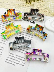 1 Stück/3 Stücke/6 Stücke Farbblock Boho PS (Polystyrol) 2025 Neue quadratische Ölgemälde Strand, Reise, Party, Urlaub, Rückkehr zur Schule Saison süße Haarklammern Elegante Haarzubehör Elegante Haarklammern Winter Haarklammer