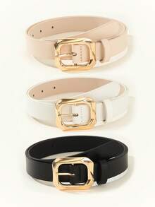 3条装方形扣时尚腰带，女士适用，适合搭配连衣裙、T恤、休闲裤，夏季、秋季、万圣节等场合。