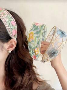 3pcs Floral Embroidered Headbands For Girls, Versatile & Elegant For Daily Wear, Work, Beach, Great Gift For Friends ,Makeup ,Hair Band ,Diadema ,Hair Hoop