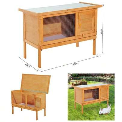 Wood Rabbit Hutch Bunny Cage Shelter Outdoor Garden Guinea Pig Sliding Tray Elevated House