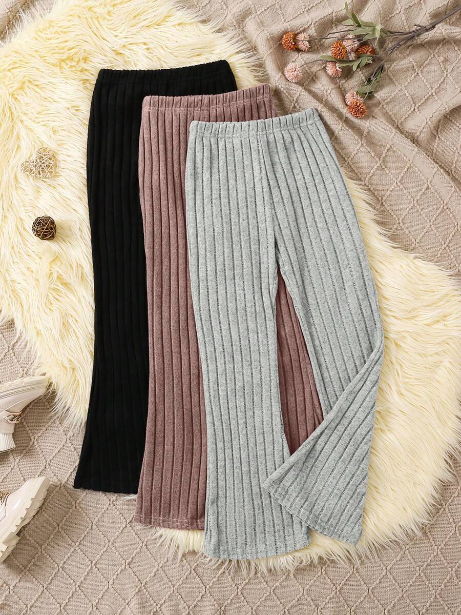 3 sztuki/zestaw dziewczęcych, jednolitych kolorów, obcisłych, rozszerzanych spodni, jesień/zima