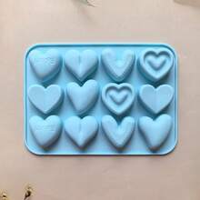 12 件不对称心形硅胶模具，适用于树脂、蜡烛、肥皂、蜡熔体和 DIY 工艺品，易于脱模可重复使用 - 彩色 - 查看 13