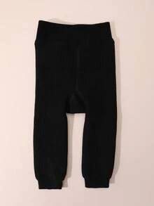 1pc Baby Girls' Cotton Thick Warm Leggings, Solid Color Fleece Tight Pants, Simple & Comfortable, Suitable For Winter