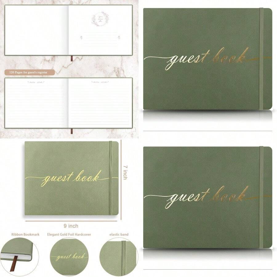 Elegant Wedding Guest Book Perfect For Wedding Receptions Baby Showers Birthdays And Special Events 7" X 9" Sign In Book 120 Lined Pages Leather Hardcover Green - Green - View 1