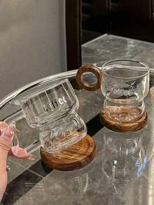 1 套 350 毫升胡桃木手柄马克杯，现代简约咖啡杯（带胡桃木杯垫），适合饮用水、牛奶、燕麦片、茶、果汁、早餐、咖啡、饮料，适用于咖啡馆、家庭、餐厅、派对、办公室，送给男朋友、女朋友、家人、老师、同事的礼物 - 彩色 - 查看 2